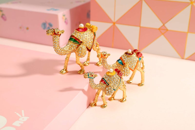 Furuida A Family of Three Gold Camels Enameled Jewelry Trinket Box with Hinged Classic Animal Ornaments Luxurious Gift for Home Decor - Image 4